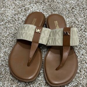 Michael Kors Tan and Brown Logo Sandals